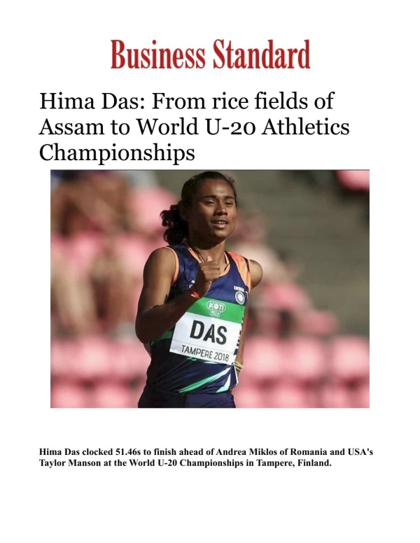 Hima Das: From rice fields of Assam to World U-20 Athletics Championships 