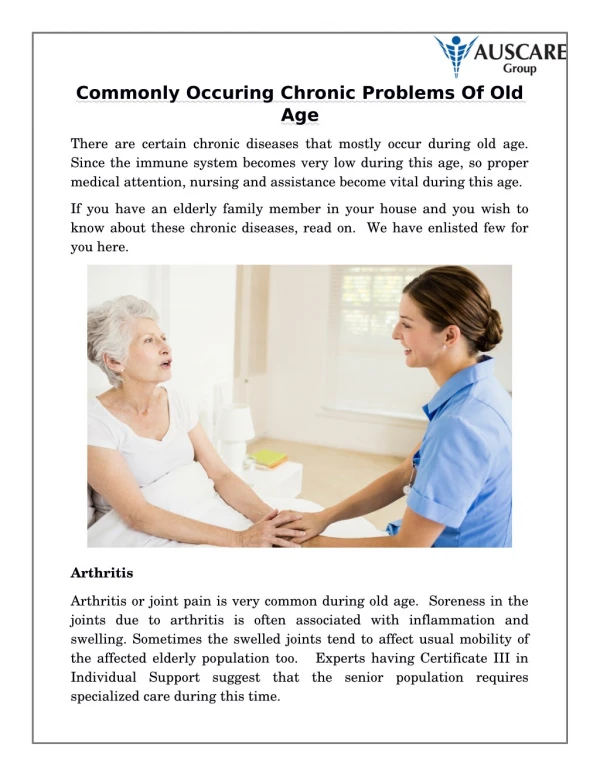 Commonly Occuring Chronic Problems Of Old Age