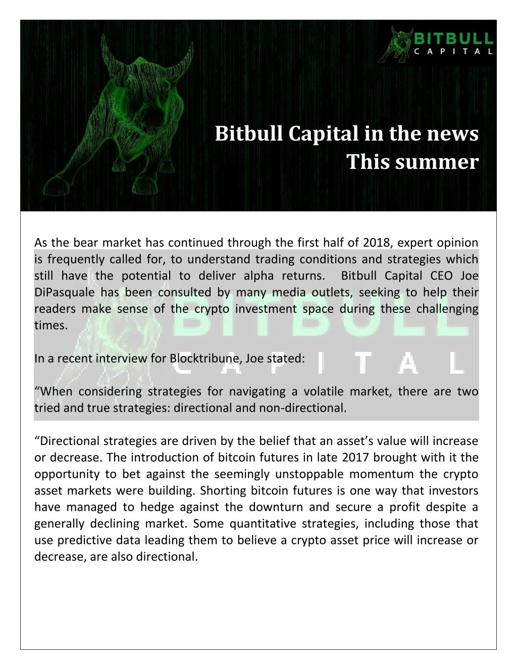bitbull capital in the news this summer