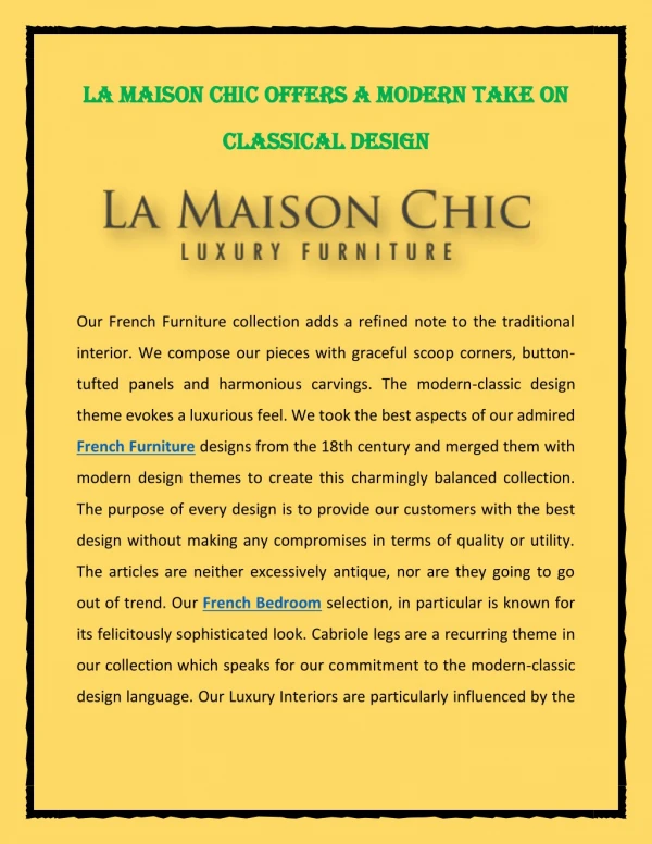 La Maison Chic Offers a Modern Take on Classical Design OK