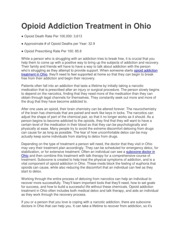 Opioid Addiction Treatment in Ohio