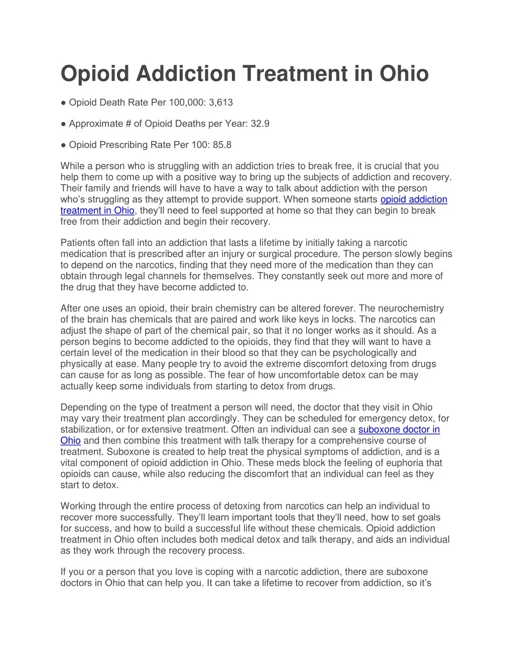 opioid addiction treatment in ohio opioid death