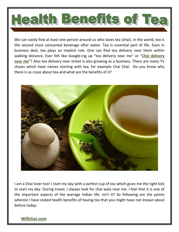 Health Benefits of tea - Order Tea Online