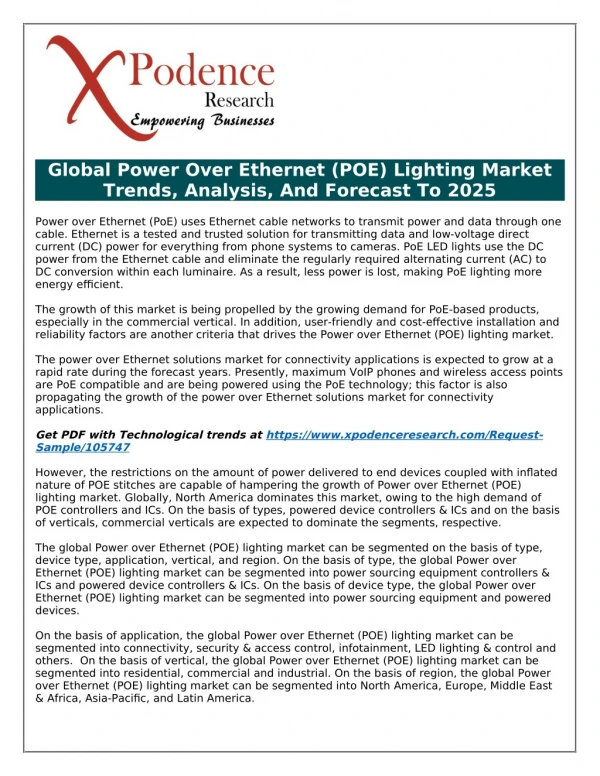 Global Power Over Ethernet (POE) Lighting: Roadmap to Win and Drive Customer Value