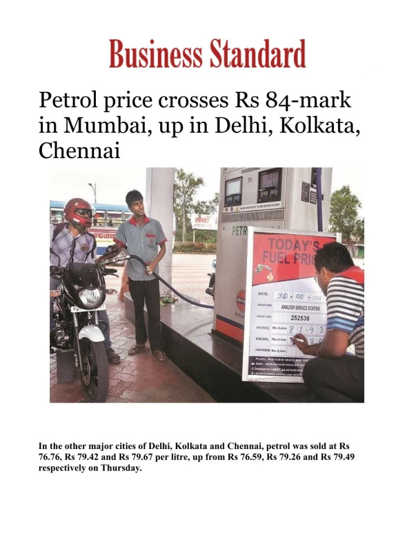 Petrol price crosses Rs 84-mark in Mumbai, up in Delhi, Kolkata, Chennai