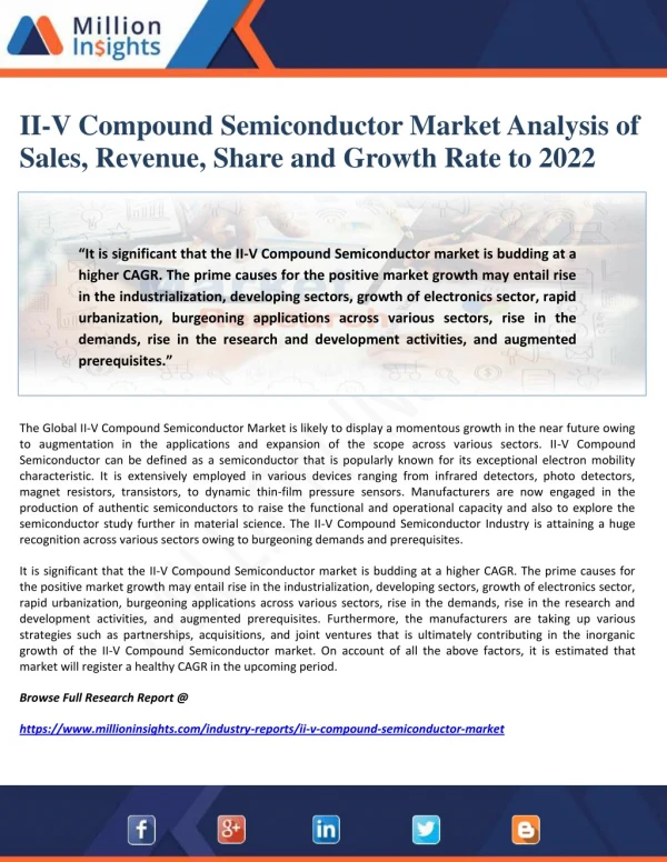 II-V Compound Semiconductor Market Analysis of Sales, Revenue, Share and Growth Rate to 2022