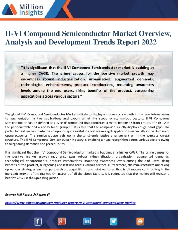 II-VI Compound Semiconductor Market Overview, Analysis and Development Trends Report 2022