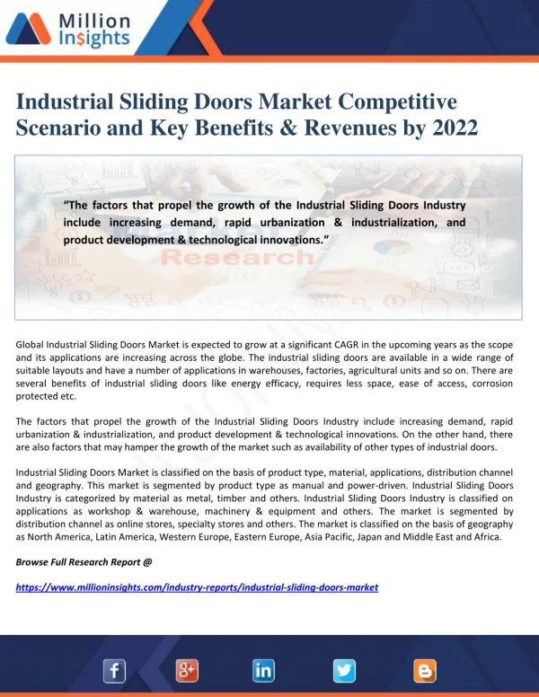 Industrial Sliding Doors Market Competitive Scenario and Key Benefits & Revenues by 2022