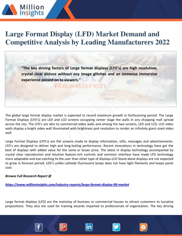 Large Format Display (LFD) Market Demand and Competitive Analysis by Leading Manufacturers 2022
