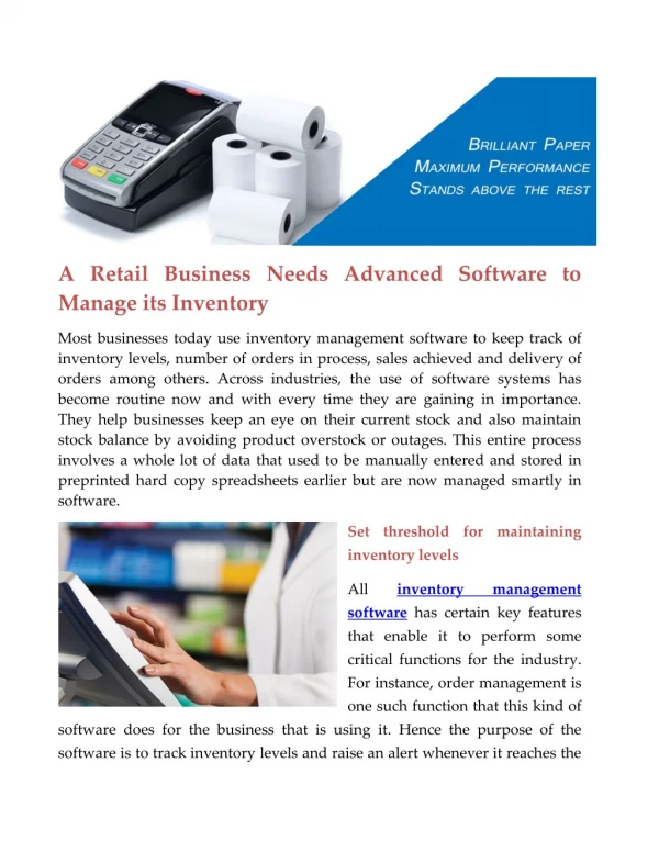A Retail Business Needs Advanced Software to Manage its Inventory