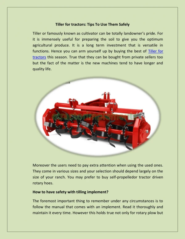 Tiller For Tractors: Tips To Use Them Safely