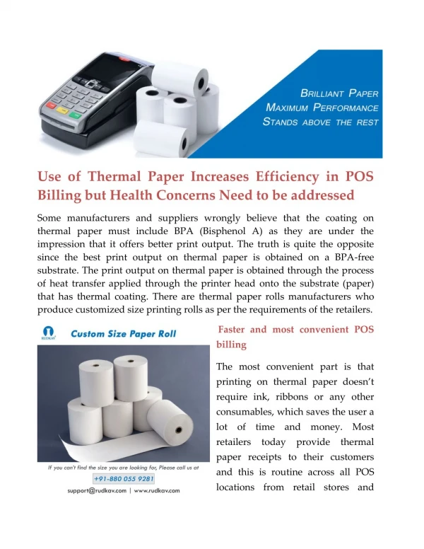 Use of Thermal Paper Increases Efficiency in POS Billing but Health Concerns Need to be addressed