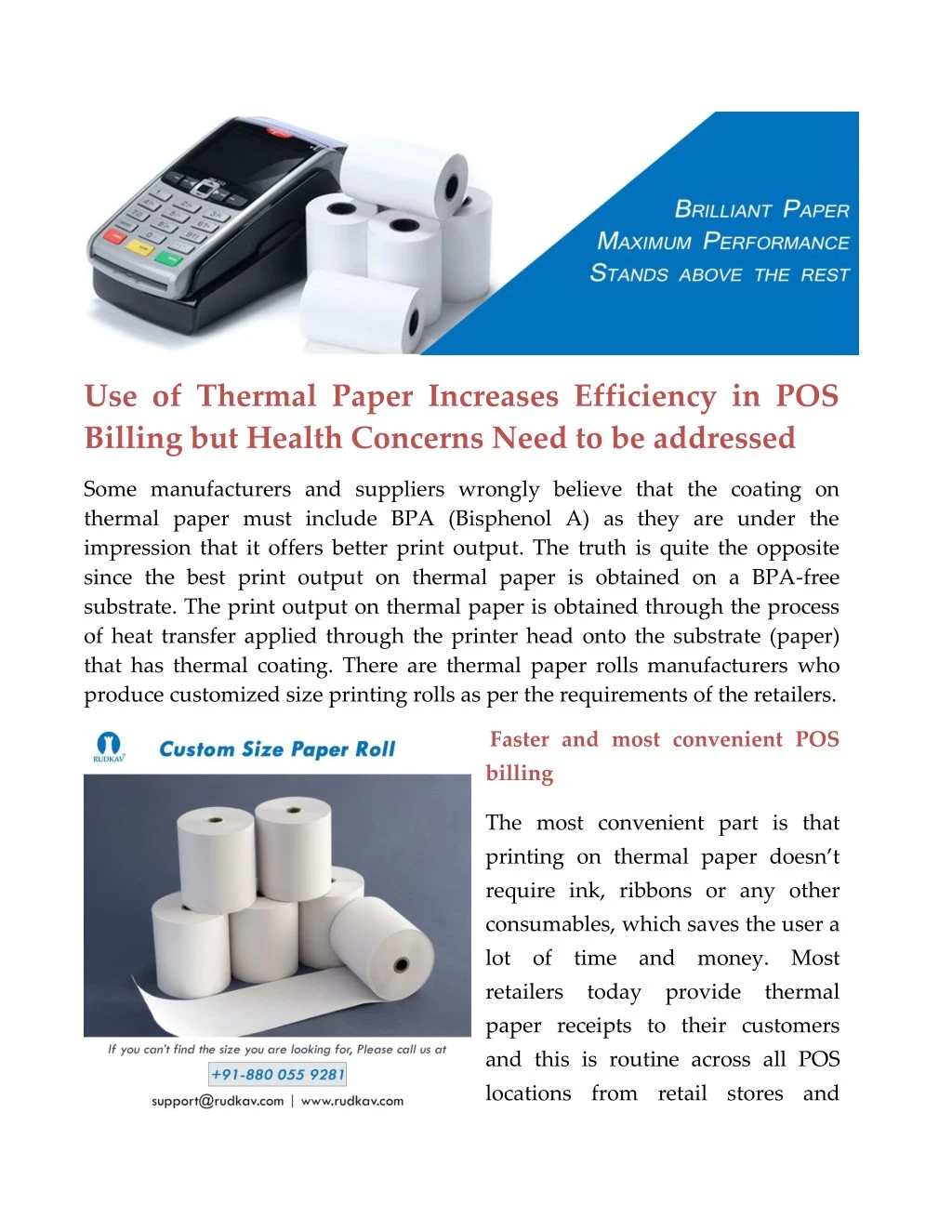 use of thermal paper increases efficiency