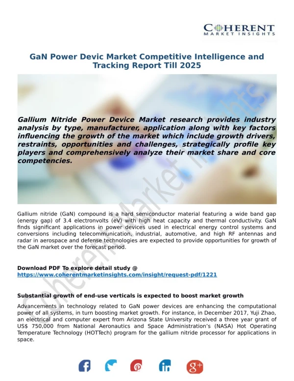 GaN Power Devic Market Competitive Intelligence andTracking Report Till 2025