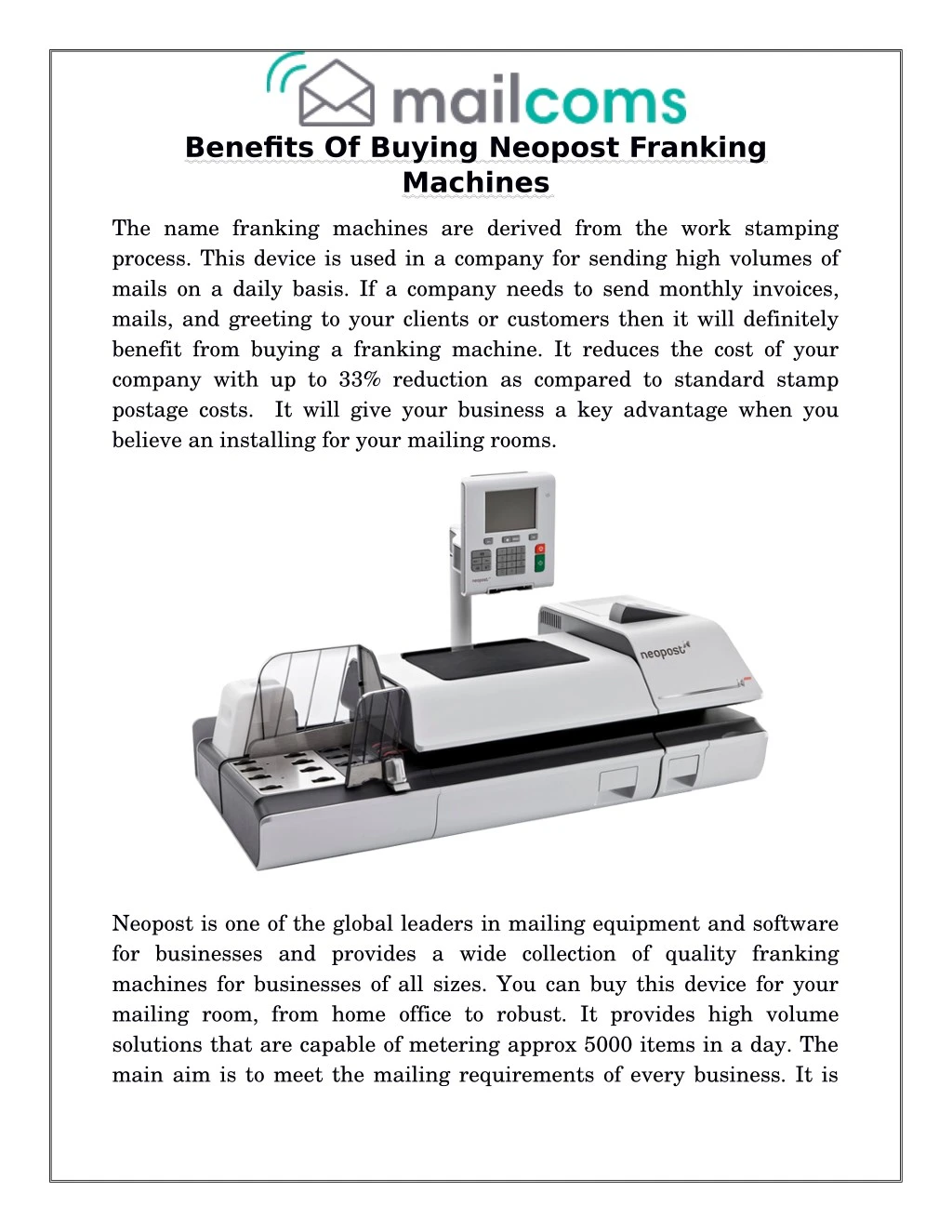 benefits of buying neopost franking machines