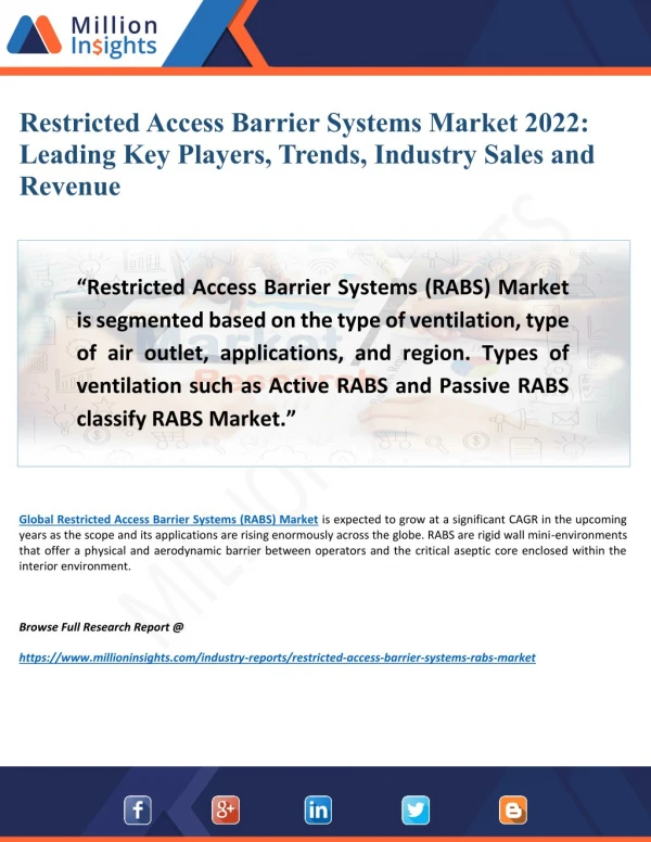 Restricted Access Barrier Systems Market– Technology, Industry Sales