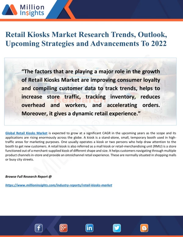 Retail Kiosks Market– Technology, Industry Sales, Revenue, Key Players