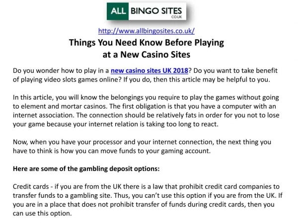 Things You Need Know Before Playing at a New Casino Sites