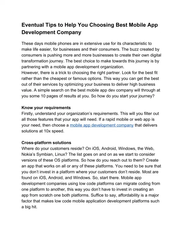 Eventual Tips to Help You Choosing Best Mobile App Development Company