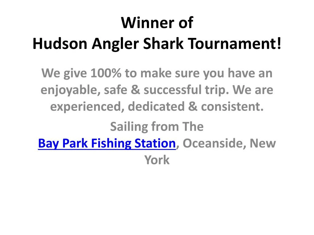 winner of hudson angler shark tournament