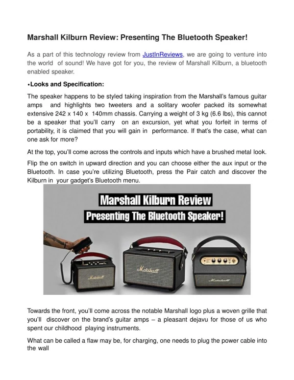 Marshall Kilburn Review: Presenting The Bluetooth Speaker!