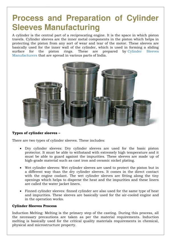Process and Preparation of Cylinder Sleeves Manufacturing