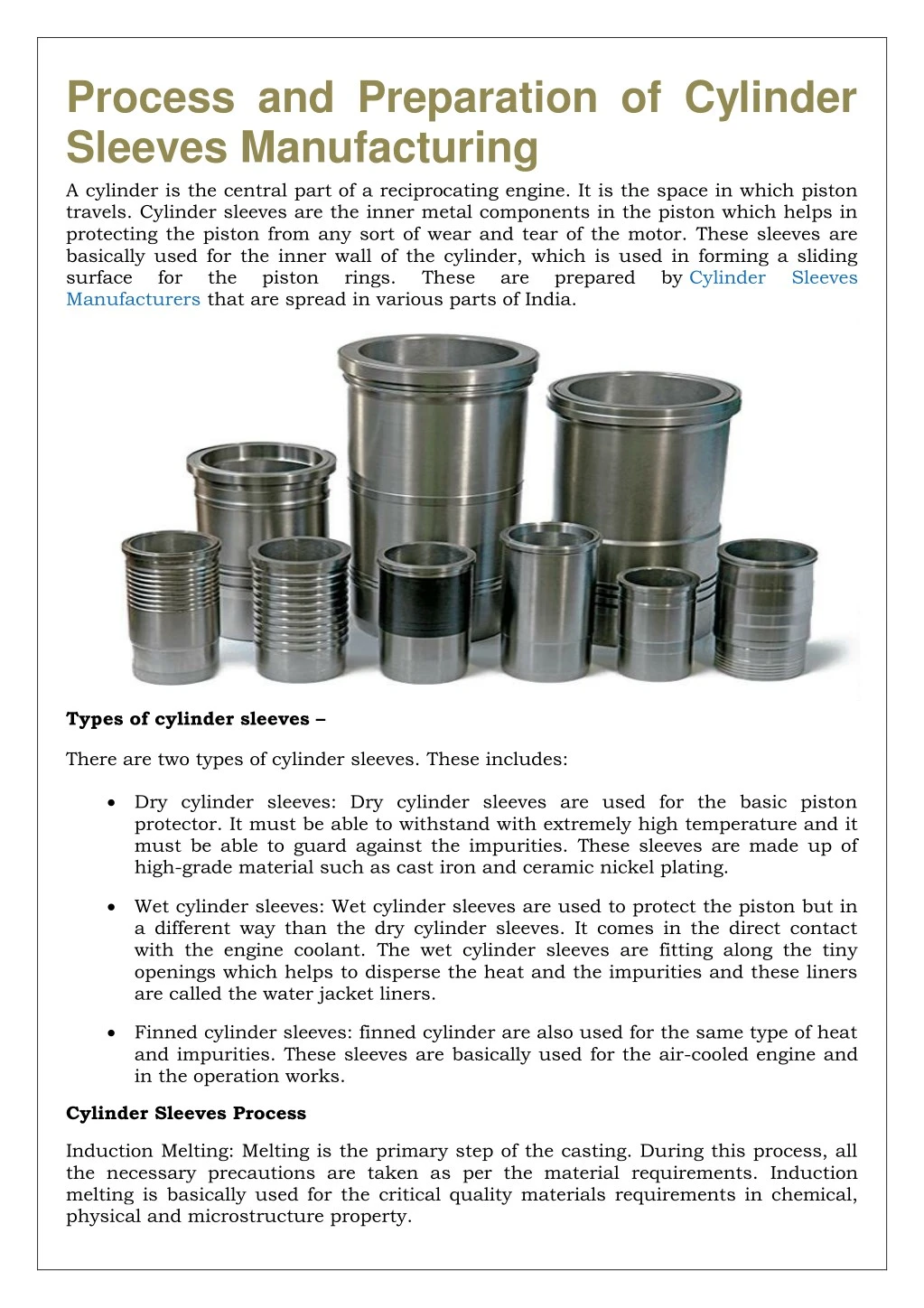 process and preparation of cylinder sleeves