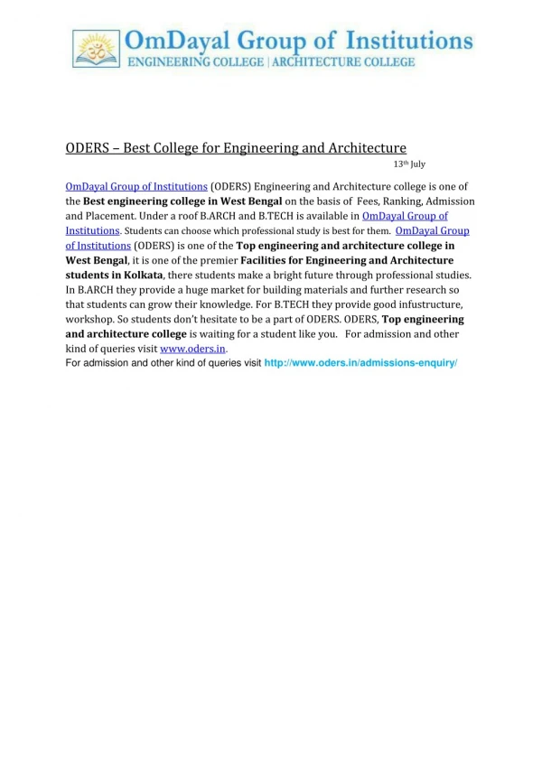 ODERS – Best College for Engineering and Architecture