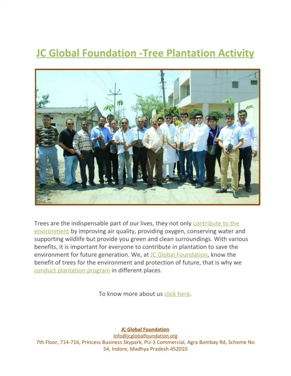 JC Global Foundation -Tree Plantation Activity