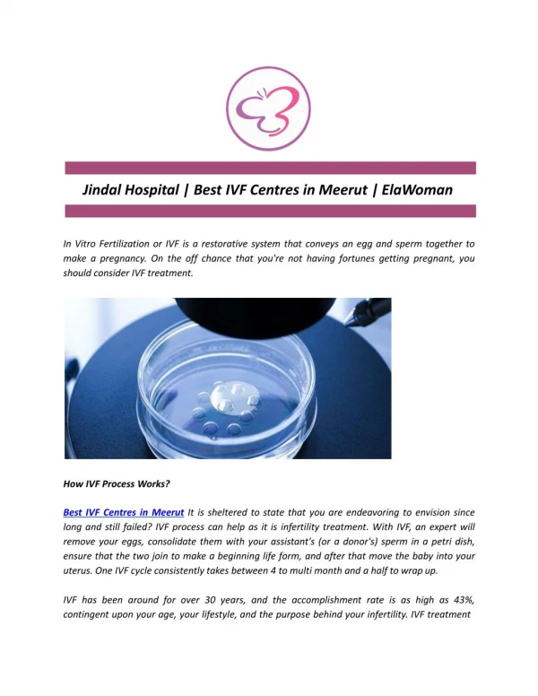 Jindal Hospital | Best IVF Centres in Meerut | ElaWoman