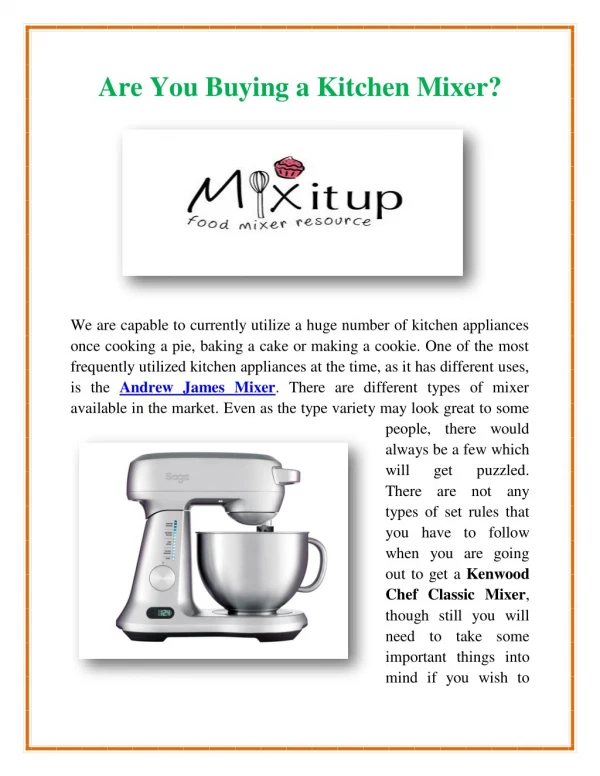 Are You Buying a Kitchen Mixer