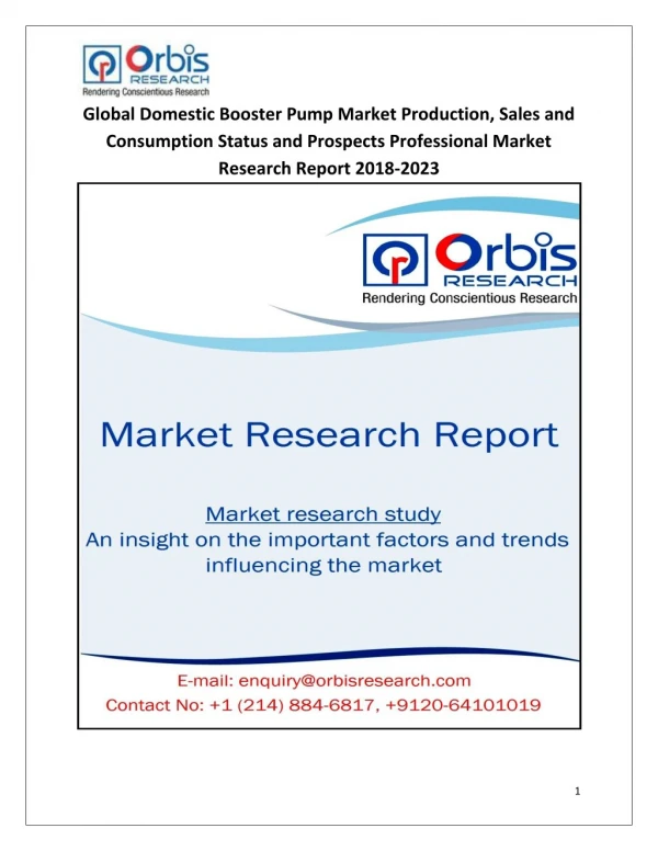 Global Domestic Booster Pump Market 2018-2023