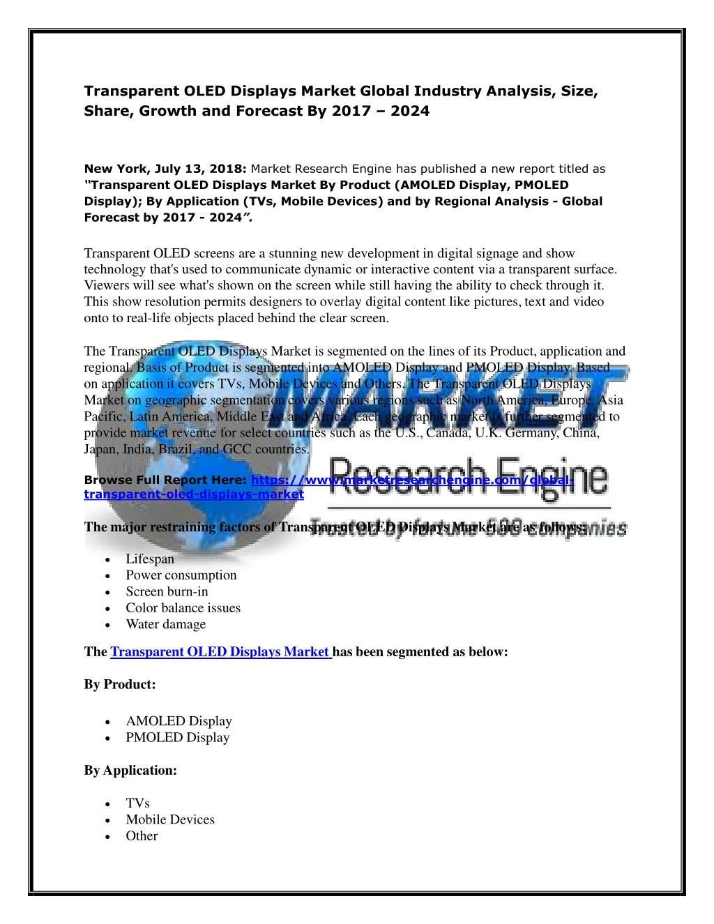 transparent oled displays market global industry