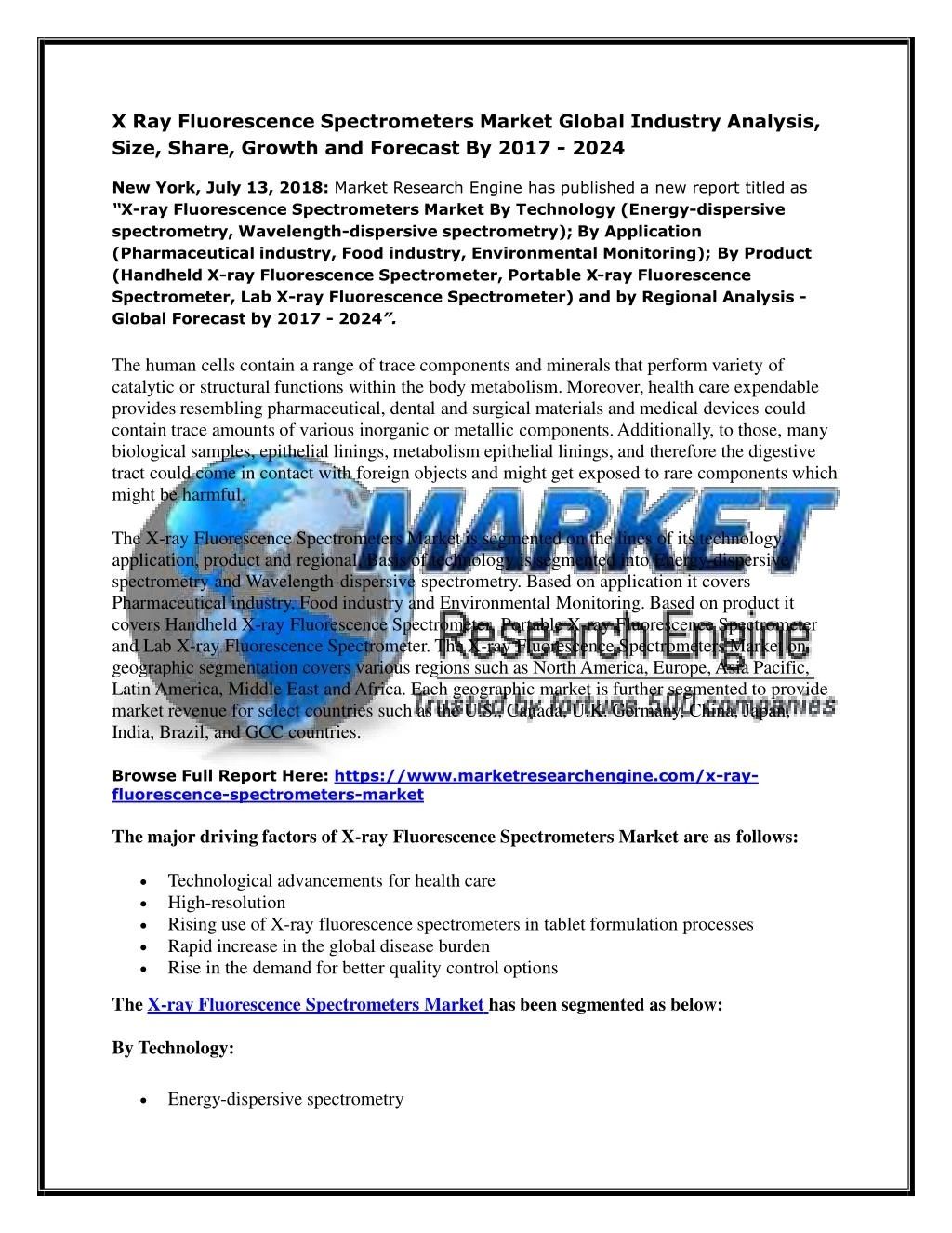 x ray fluorescence spectrometers market global