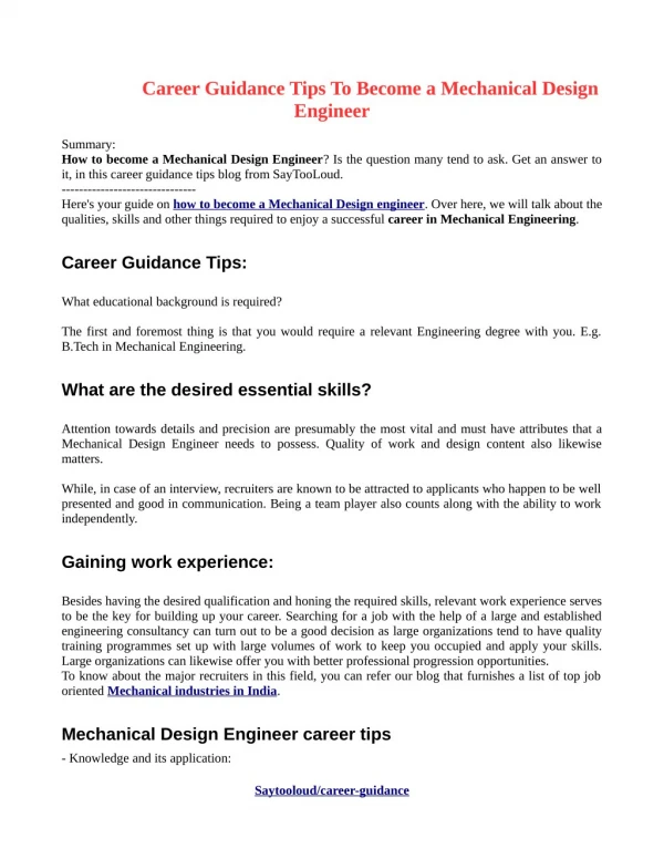 Career Guidance Tips To Become a Mechanical Design Engineer