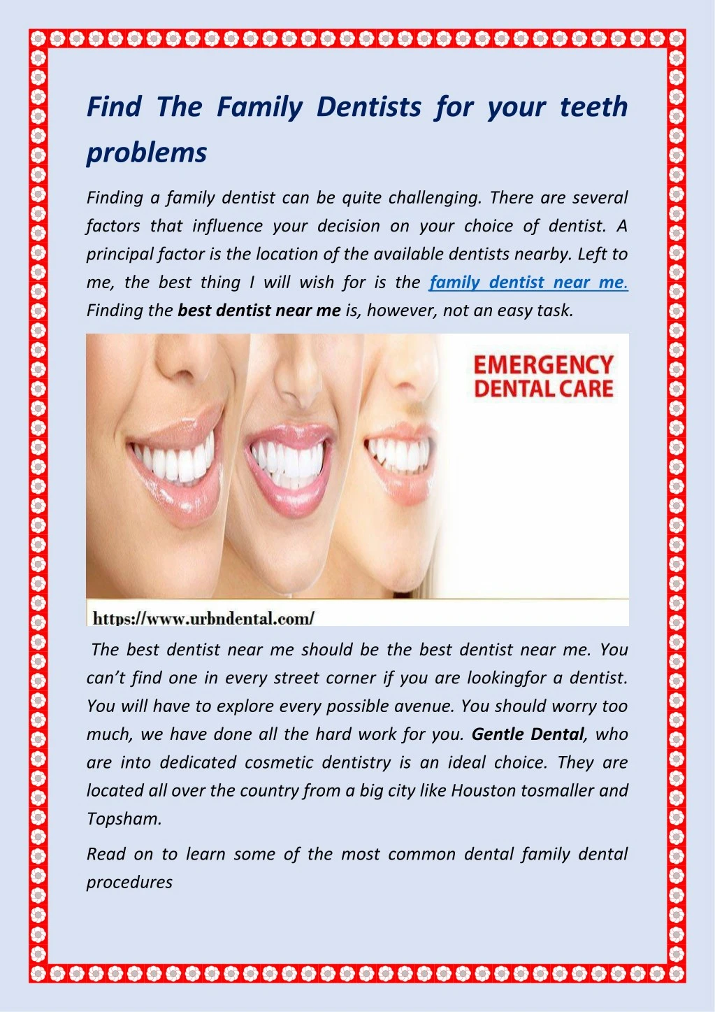 find the family dentists for your teeth problems