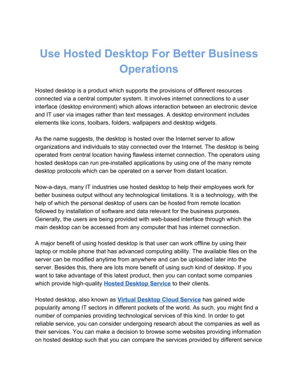 Use Hosted Desktop For Better Business Operations