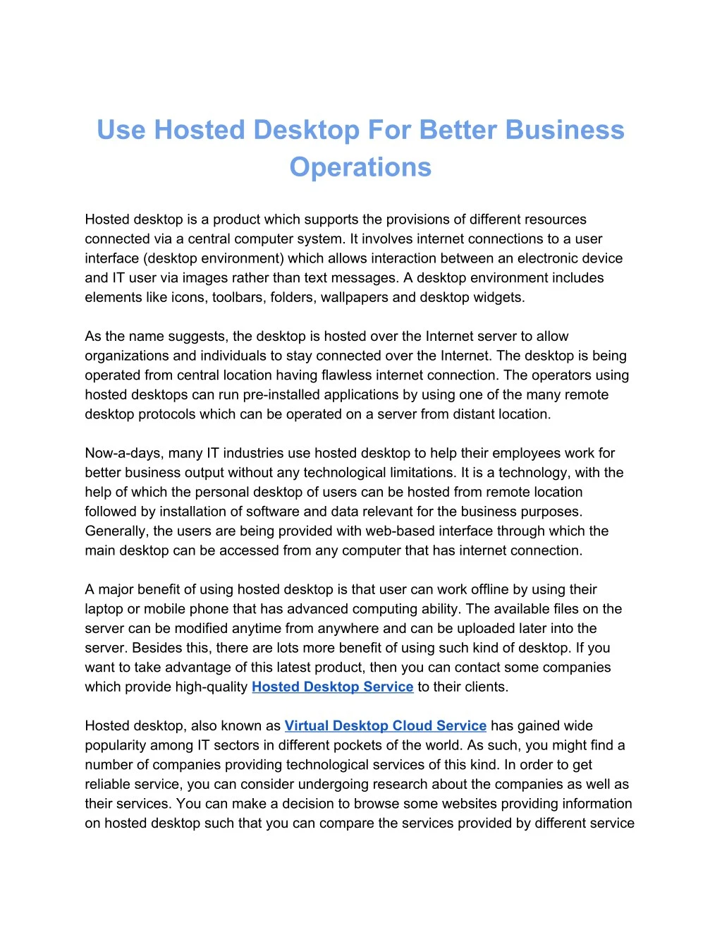 use hosted desktop for better business operations