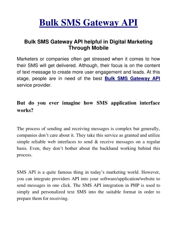 Bulk SMS Gateway API helpful in Digital Marketing Through Mobile