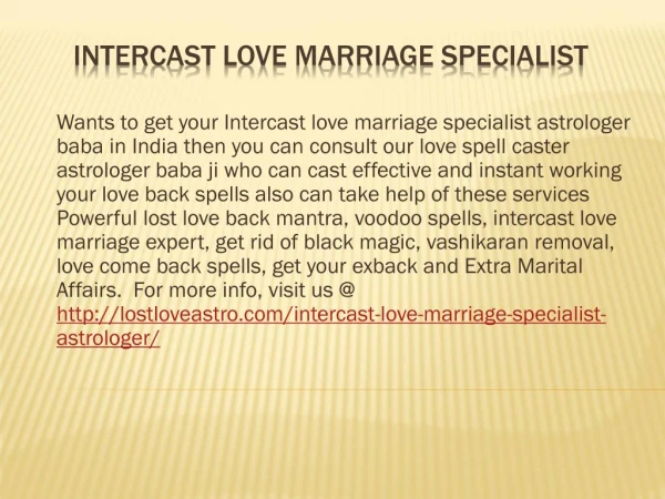 Intercast Love Marriage Specialist Astrologer Baba In India