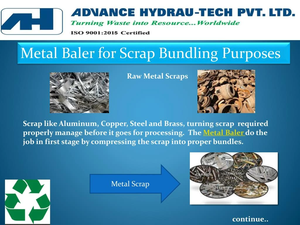 metal baler for scrap bundling purposes