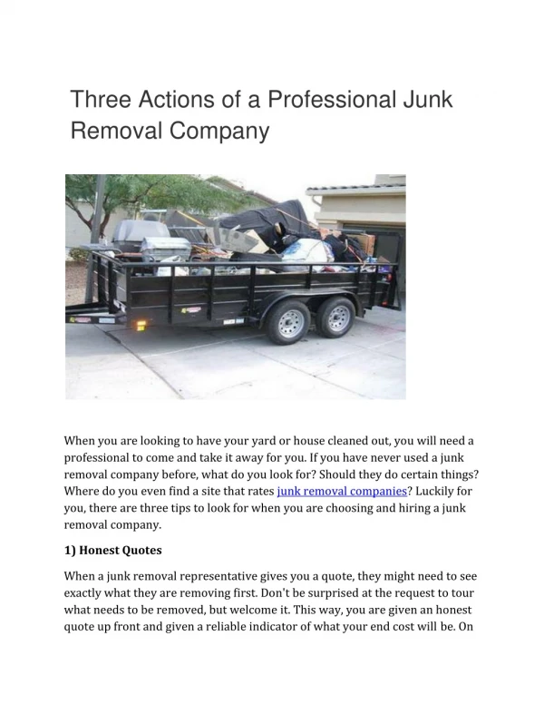 Three Actions of a Professional Junk Removal Company