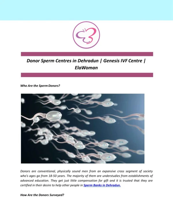 Donor Sperm Centres in Dehradun | Genesis IVF Centre | ElaWoman
