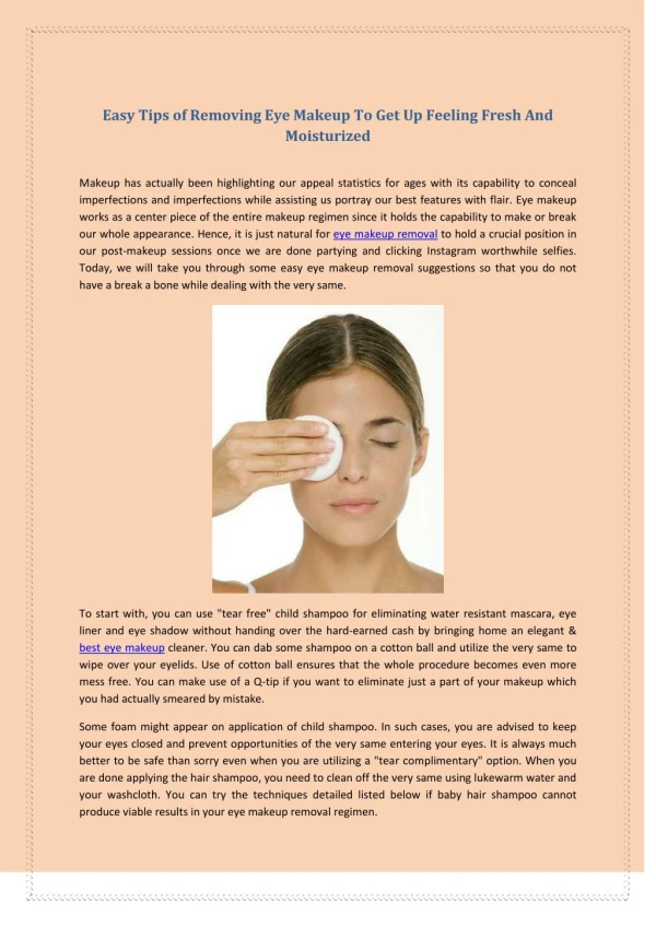 Eye Makeup - Easy Tips of Removing Eye Makeup To Get Up Feeling Fresh And Moisturized