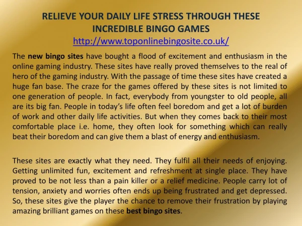 RELIEVE YOUR DAILY LIFE STRESS THROUGH THESE INCREDIBLE BINGO GAMES