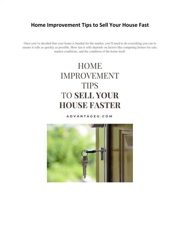 Home Improvement Tips to Sell Your House Fast - Advantageu