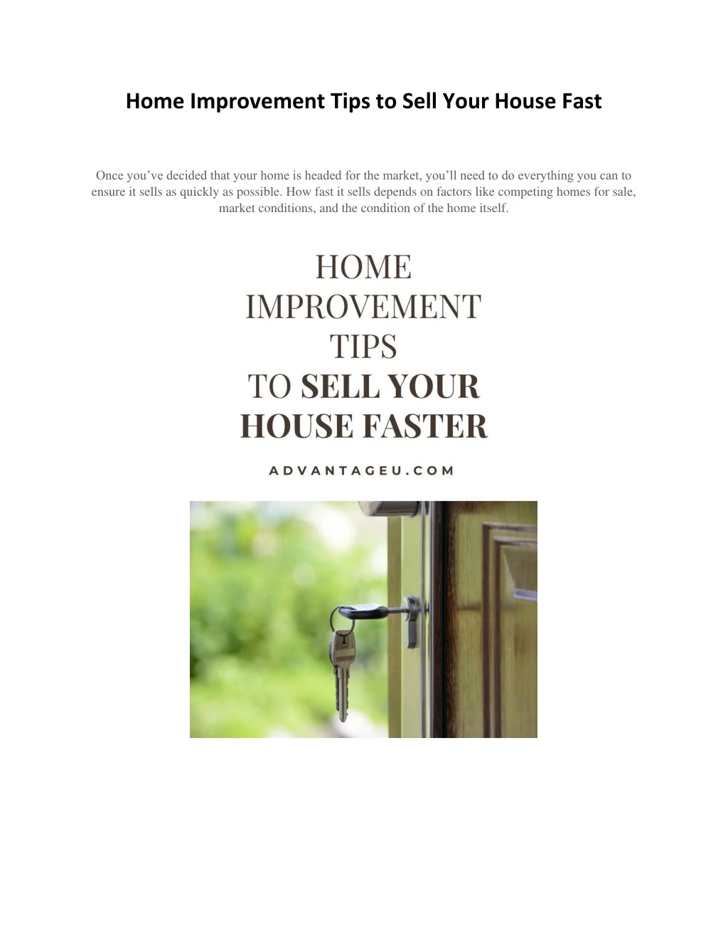 home improvement tips to sell your house fast