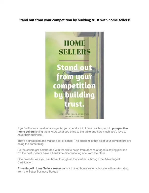 Stand out from your competition by building trust with home sellers!