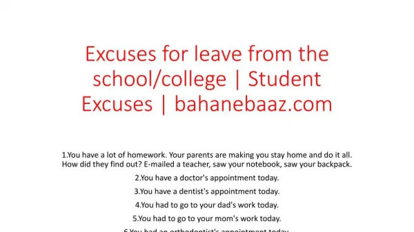 Excuses for leave from the school/college | Student Excuses | bahanebaaz.com