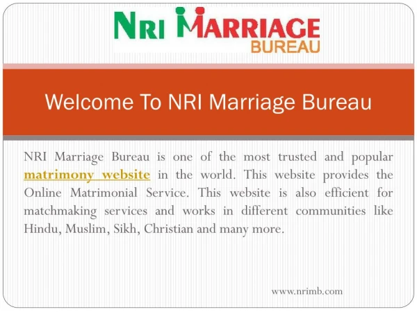 NRIMB - Best and Most Popular Online Matrimonial Site